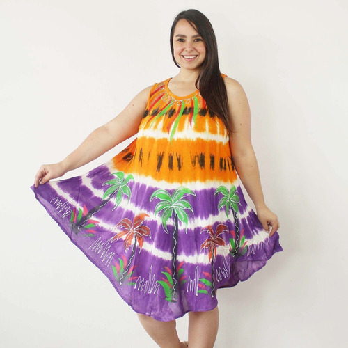 Vestido Hindu Sin Mangas Naranja Con Morado / Premierhouz