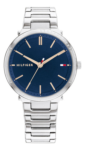 Reloj Tommy Hilfiger Zoey Para Mujer De Acero Plateado 17824 Color del fondo Azul