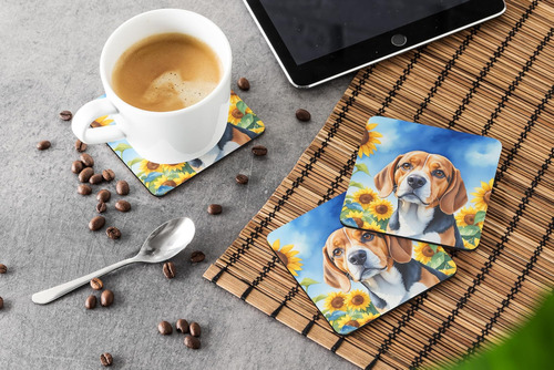 Carolines Treasures Beagle En Girasoles Posavasos De Espuma,