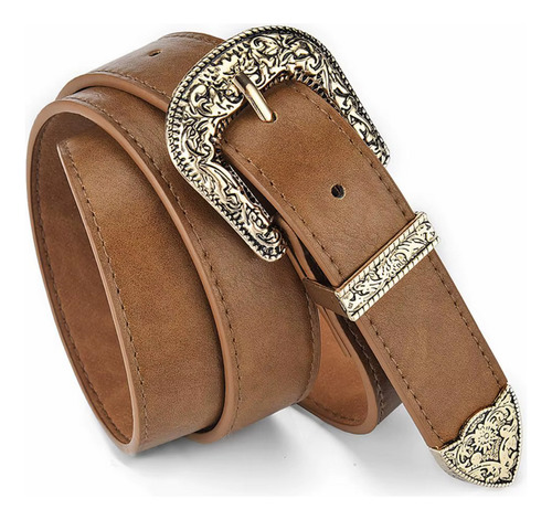 Cinturón De Cuero Unisex Hebilla Aguja Troquelada Vintage Cafe/dorado 105