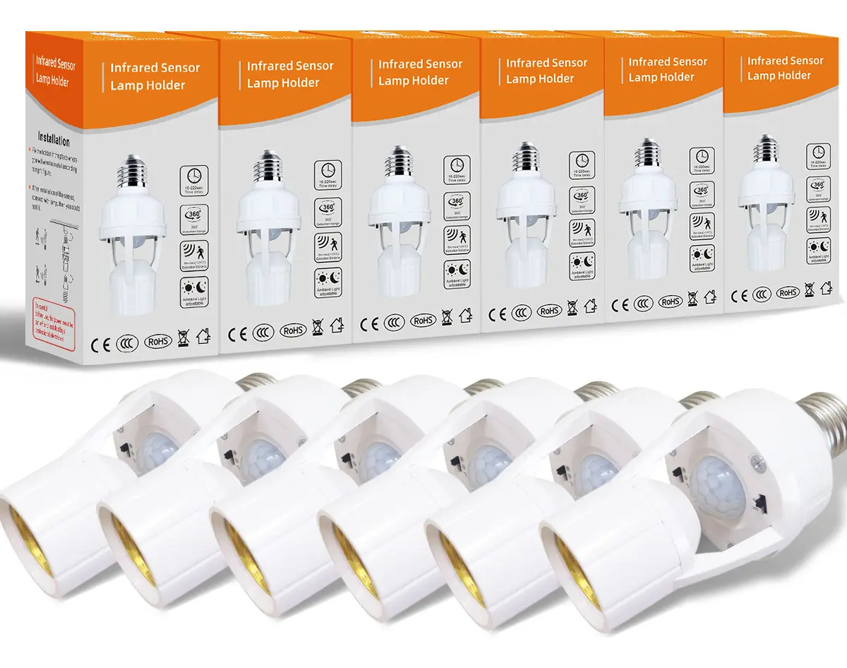 Vanance® 6 Porta Lámpara Sensor De Movimiento 360° Grados Infrarrojo E27 Socket Para Foco Portalámpara Con Sensor Interruptor De Retardo De Luz De Inducción Ajustable En El Edifici