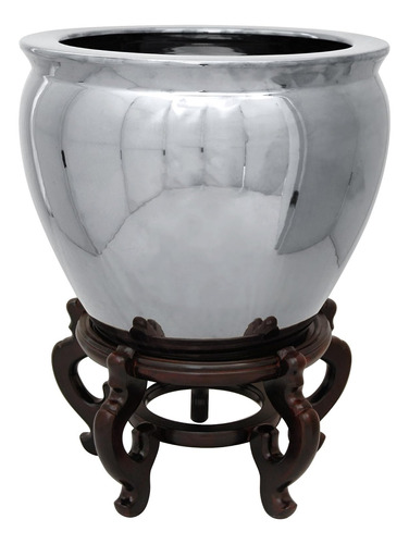 Oriental Furniture - Pecera De Porcelana De Plata Pura De 14