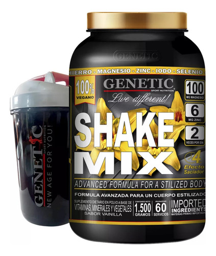 Batido Diet Vegano Shake Mix Reemplaza Comida Shaker Genetic Sabor Vainilla