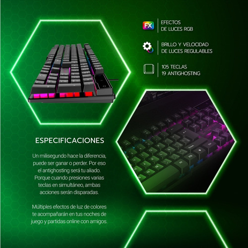 Imagen 8 de 10 de Teclado Gamer Retroiluminado Luces Constrictor