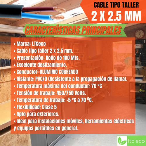 Imagen 2 de 7 de Cable Tpr 2 X 2.5mm Tipo Taller 100 Metros Iram Alargue