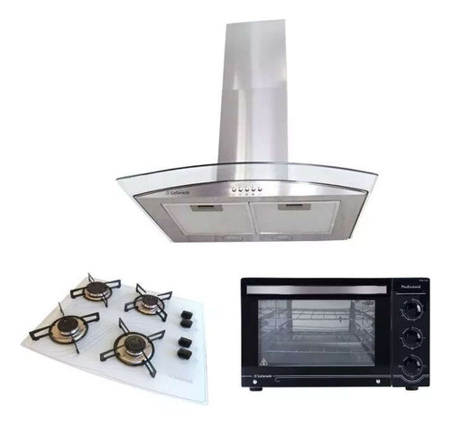 Kit Forno Inox Cooktop 4q + Coifa Gourmet 60cm Safanelli