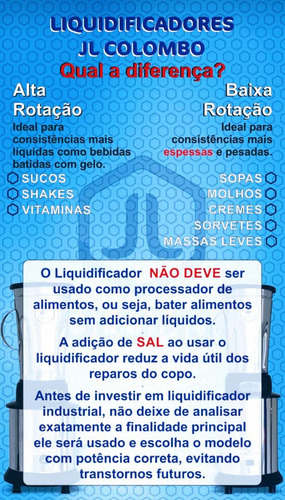 Liquidificador Industrial 2l Baixa Rotação Monovolt Inox