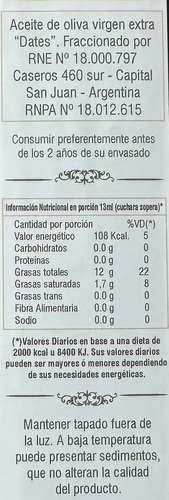Aceite De Oliva Extra Virgen X 500 Ml. - Dates