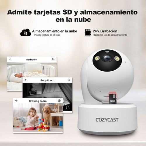 Cámara Vigilancia 360° 8MP | Detección de Llanto y Personas | Luz Nocturna Dual | WiFi 5G | 256GB | COZYCAST SH064 | Envío Gratis
