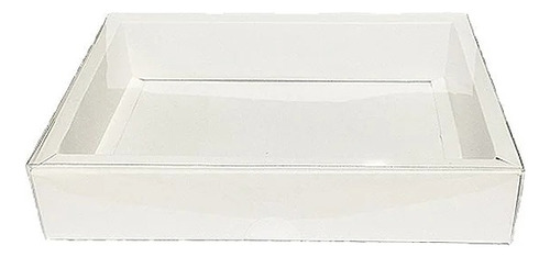 Caixa Tampa Transparente (15cm X 21cm X 3,5cm) Branca 10unid