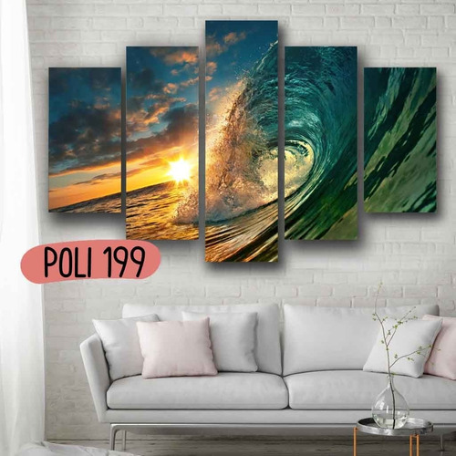 Imagen 2 de 10 de Cuadro Olas Surf Mar Xxl En 5 Partes 150x100