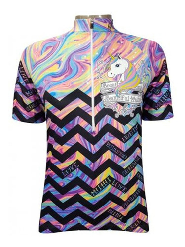 Camisa Muhu Feminina Unicornio Color Bike Arco Iris Colorida