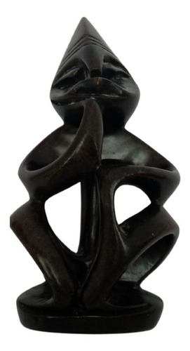 Escultura En Piedra Negra Africana Tallada Adorno Hogar 22cm