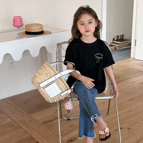 Vestido Tipo Playera De Verano Para Niñas Con Lazo