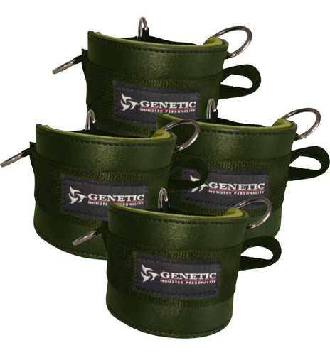 4 Tobilleras Polea Para Glúteos Triple Agarre Verde Genetic