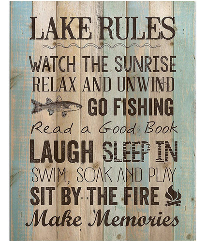 Lake Rules Relax Unwind Fishing Memories Placa De Letre...