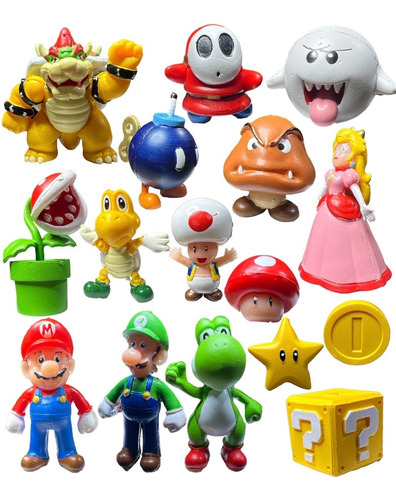 Figuras Super Mario Bros Yoshi Luigi Peach Bowser 17 Piezas