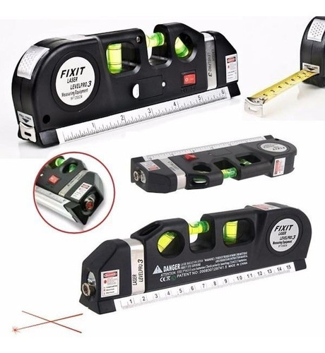 Nivel Laser 3 Burbujas Horiz, Vertical Y Cruz. Cinta 2,5mts