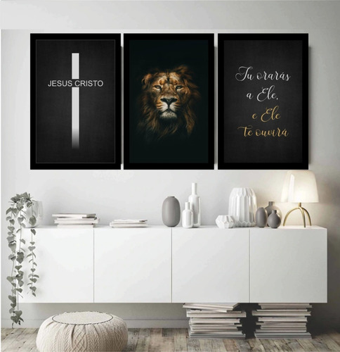 Quadro Leão Cruz Jesus Cristo Religioso Sala Quarto Igreja M