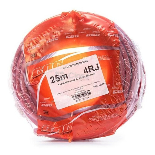 Cable Para Acumulador Automotriz Calibre 4  Rojo 25 Mts