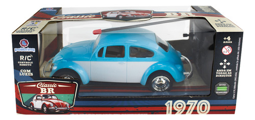 Carrinho De Controle Remoto Fusca Clássico Brinquedo Com Luz Cor Azul