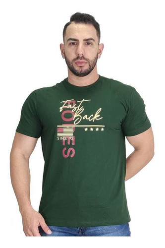 Camiseta Masculina Fast Back Verde Logo Estampada Silcada