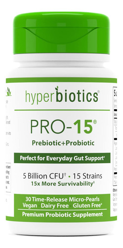 Hyperbiotics Pro 15 Suplemento Probiotico Vegano | Perlas De