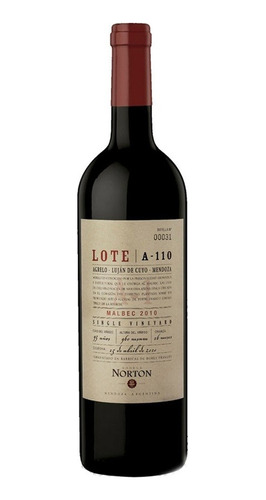 Vino Tinto Norton Lote Agrelo Malbec 750ml Puro Escabio