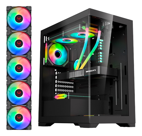 Gabinete Crystal Black Rgb Atx, Vidrio Templado, 5 Coolers