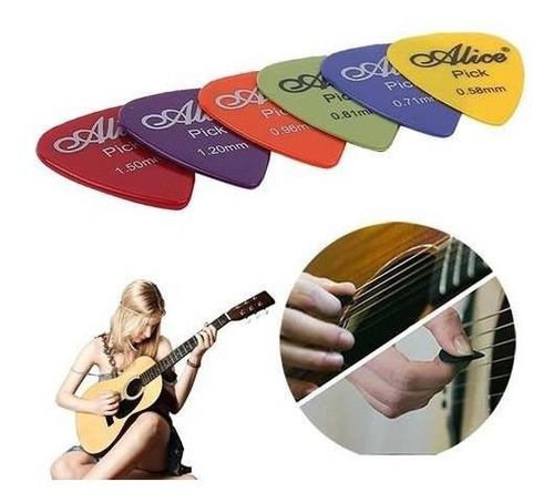 Imagen 5 de 5 de 50 Plumillas Guitarra - Picks Alice Matte 0.58 A 1.50 Mm