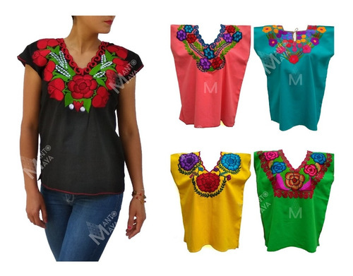 Lote 10 Blusa Artesanal Típica Mexicana Bordado Chiapas