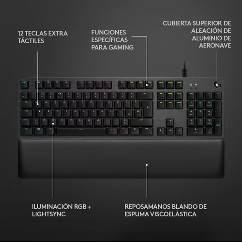 Imagen 4 de 9 de Teclado gamer Logitech Serie G G513 QWERTY GX Brown Tactile español color carbón con luz RGB