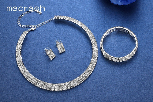 Conjunto Colar, Pulseira E Brinco Strass Austríaco Mecresh