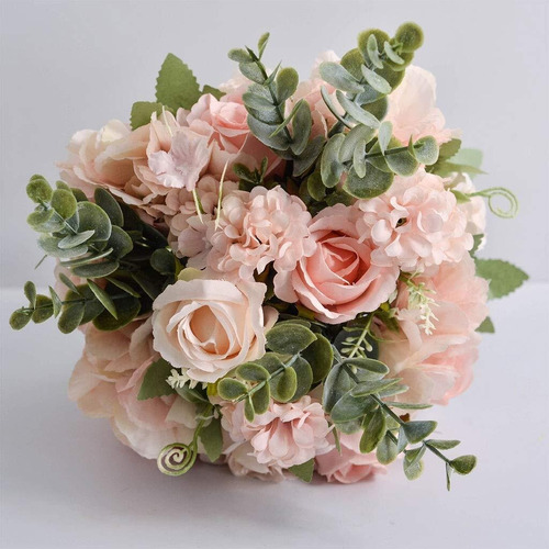 Ramo De Novia De Boda Hojas De Eucalipto Rosa Artificial