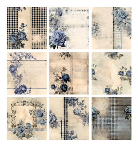Papeles Digitales Rosas Azules Fondos Vintage Imprimibles
