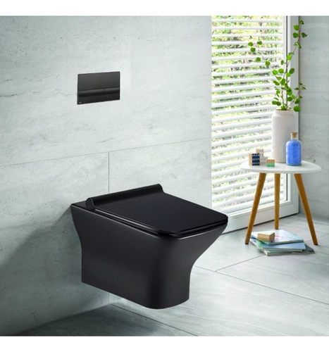 Paquete Wc Suspendido Wasser Negro Con Tanque Y Pulsador