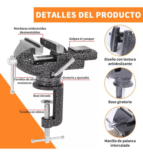 Tornillo De Banco Universal Con Cabeza Giratoria De 80mm