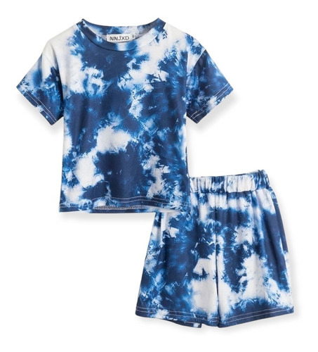 Conjunto Niña Tie Dye Azul Polera Y Short Algodón Colores
