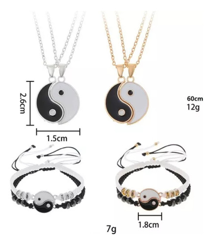 Yin Yang Juego De Pulseras Con Collar, Pulseras Ajustable