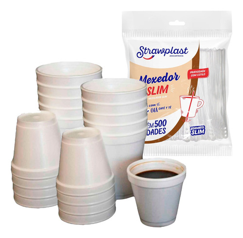 Vaso Descartable Espuma 180cc Con Revolvedores Pack X 500 