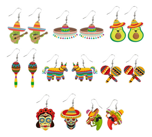 Pendientes Piñatas Con Estampado De Arcoíris, Aguacate, 8 Pa