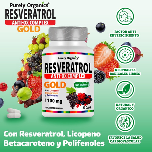 Resveratrol Anti-ox Complex Gold | 30 Caps | Antioxidante Sabor Sin sabor