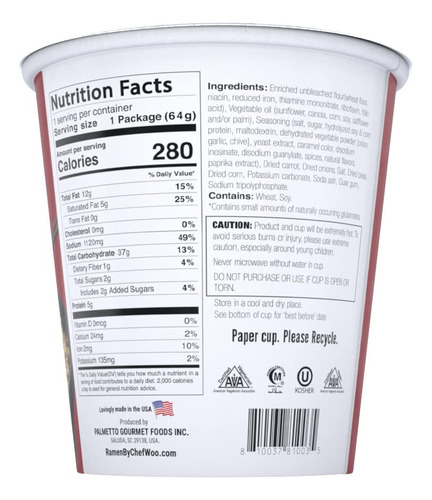 Ramen Carne Sopa Instantánea Vegetariana Kosher Halal 64g