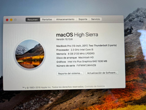 Macbook Pro 13, 2017, Core I5, 8 Gb, 256 Gb Ssd Macbook Pro Plateado (Usado)