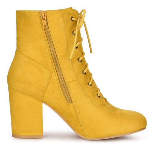 Bota Botines Punta Redondacon Cordones Y Tacón Alto Grueso