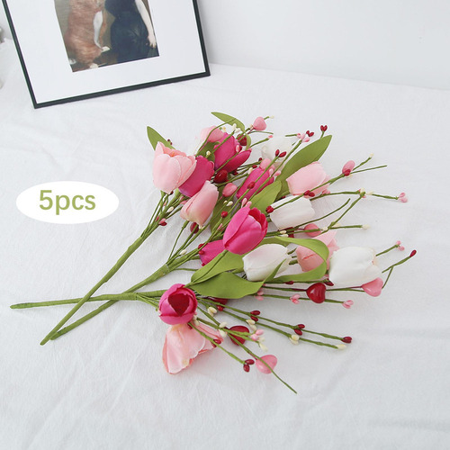 Ts Ramas De Flores De Tulipán Artificiales Con Adornos De