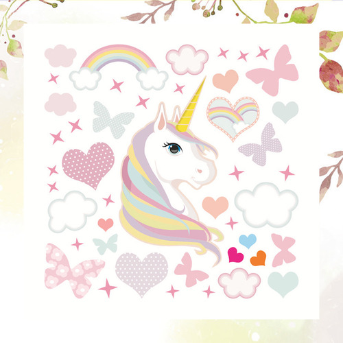 Set De Pegatinas De Pared Con Diseño De Unicornio Y Arcoíris