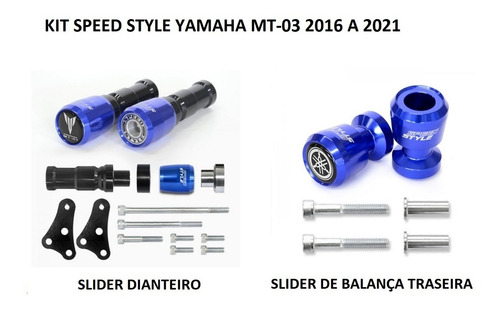 Kit Slider Dianteiro E Traseiro Yamaha Mt-03 Mt03 Azul