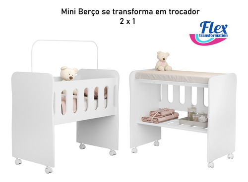 Mini berço badside grade removível com colchão 2x1 trocador bebê baby Moveis Bela