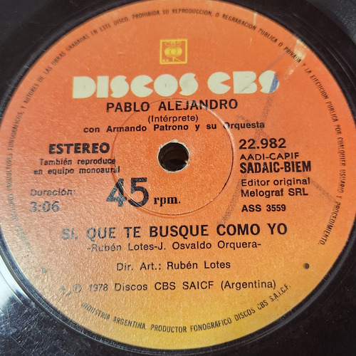 Simple Pablo Alejandro A Patrono Orq Discos Cbs C5